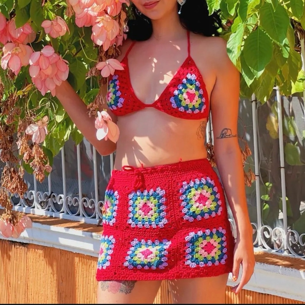 Two piece crochet set size XS-S handmade in Mexico perfect for festivals